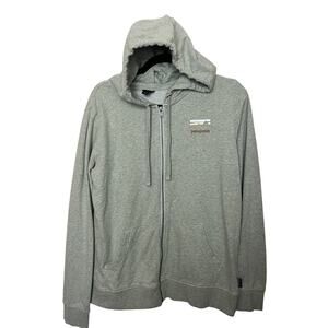 Patagonia Shop Sticker Logo Full Zip Hoodie Jacket Women’s Sz Large Gray Organic